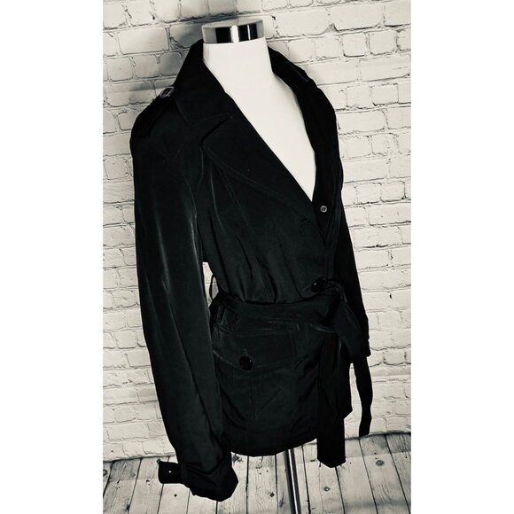 Black Esprit Trench Style Coat With Removable Belt L - Picture 5 of 10